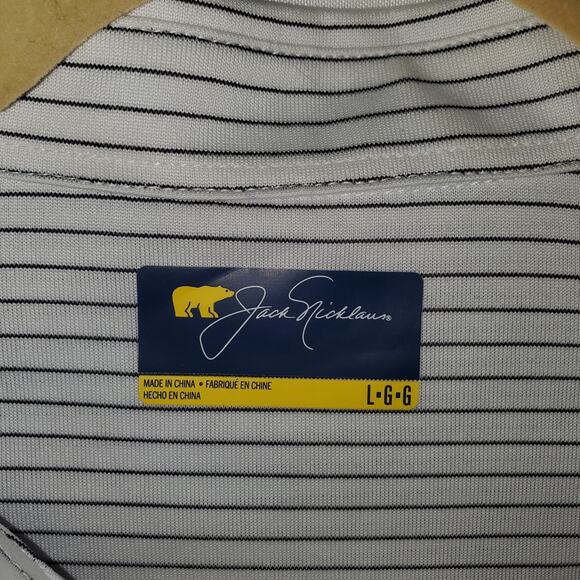 Jack Nicklaus Polo Shirt Men’s Large White Black Stripe Golf Shirt Golden Bear - Picture 4 of 8